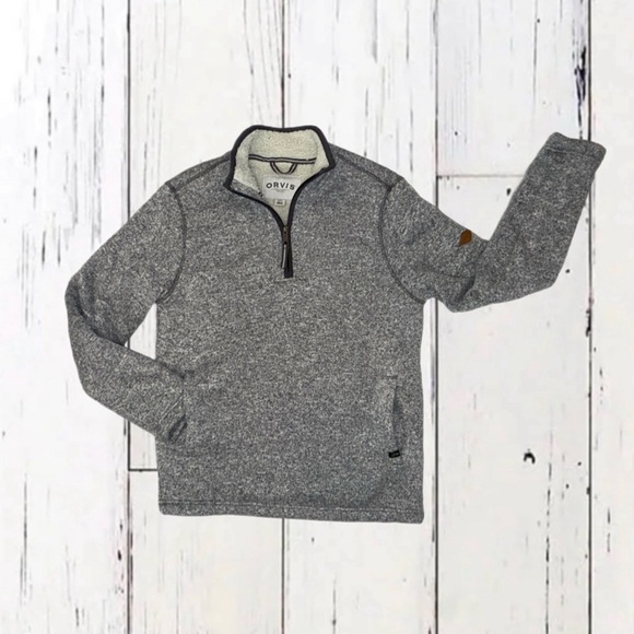 Orvis Sherpa Lined 1/4 Zip Pullover Sweater Men’s Small Gray Fleece Lined Jacket - Picture 6 of 13